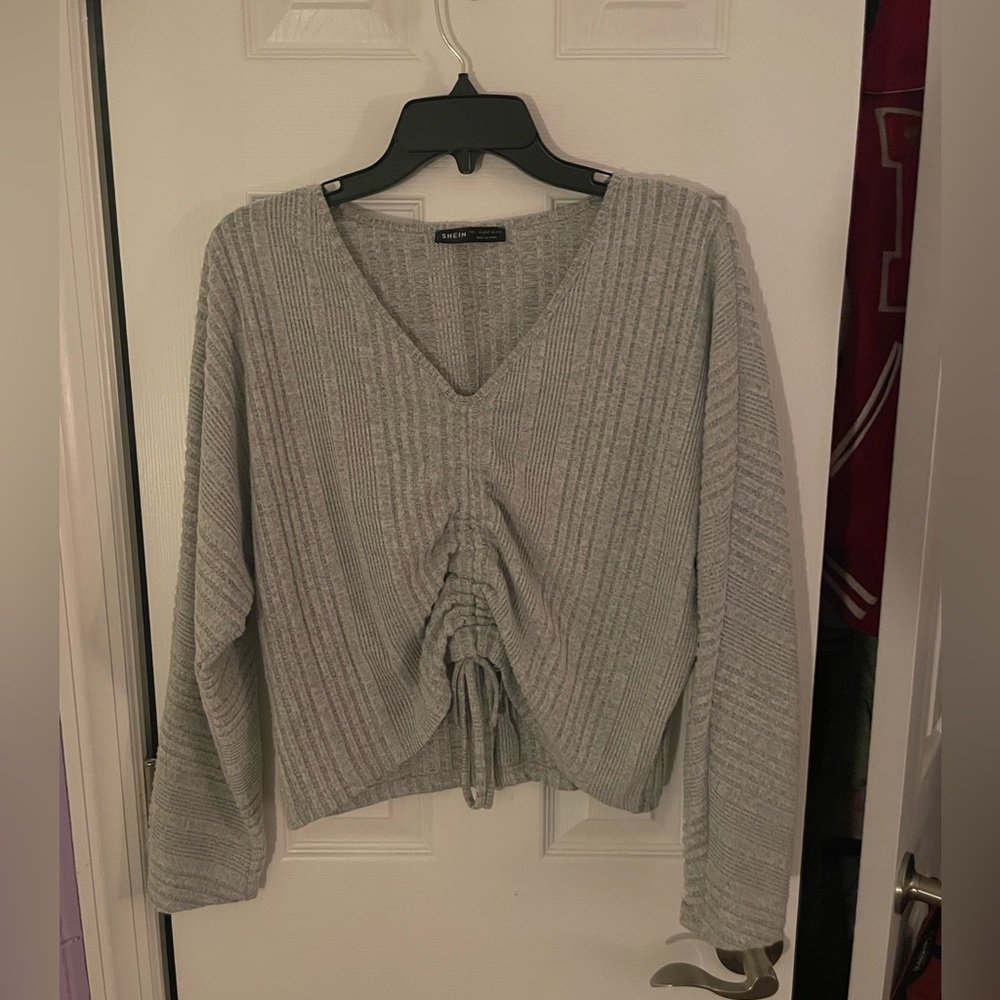 Shein V-Neck Batwing Sleeve Drawstring Tee